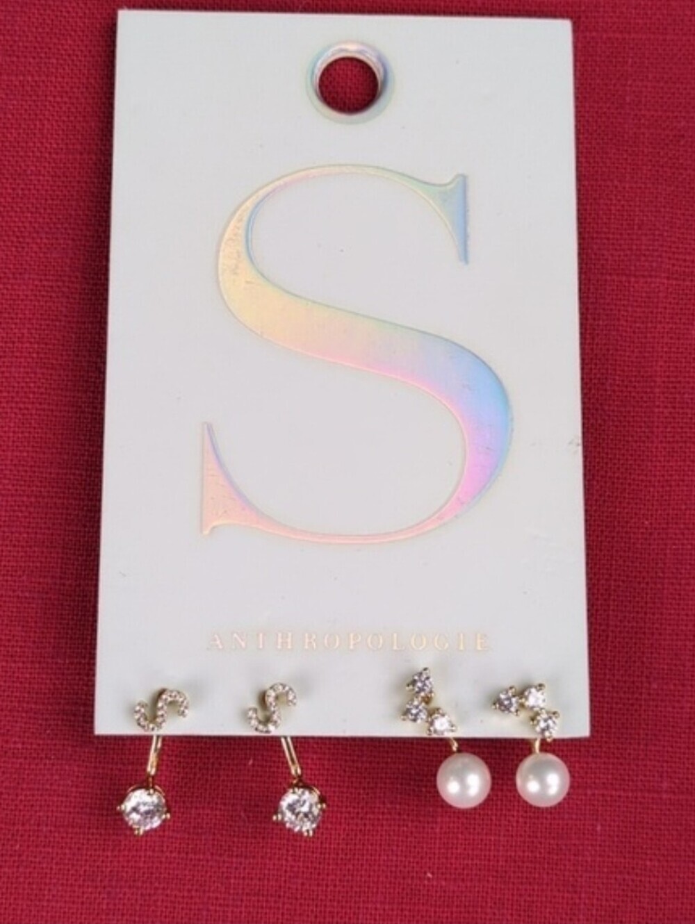 Anthropologie Monogram Earrings, Two Pair Post with Back Drop Style